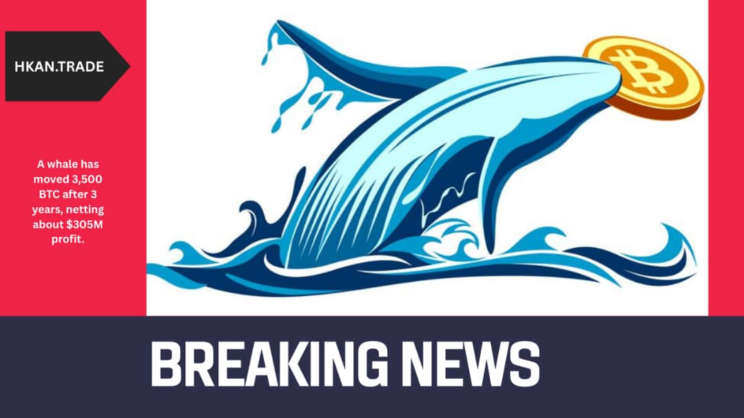 Whale Moves 3,500 BTC After 3 Years, Realizing $305M Profit